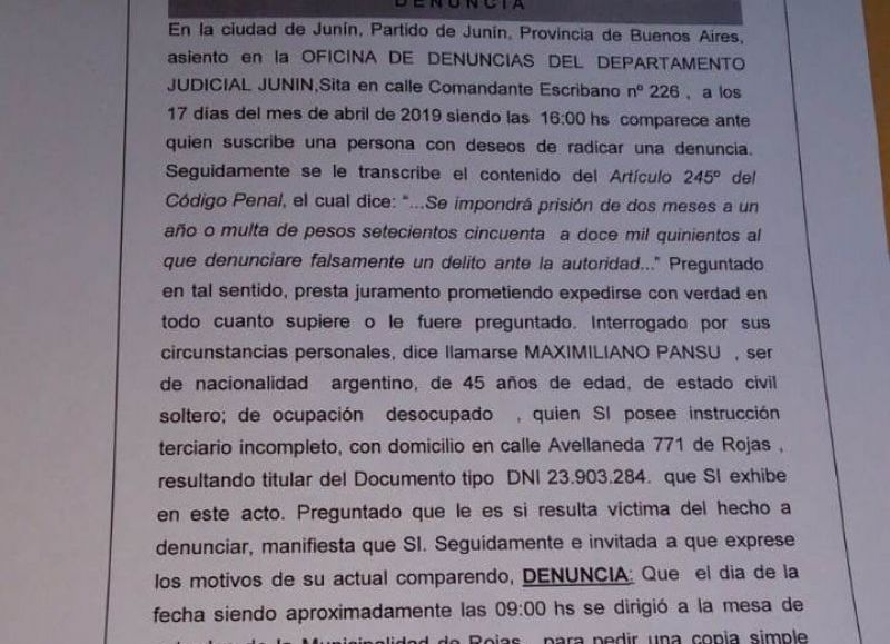 Un pasaje de la demanda presentada por Maximiliano Pansu.